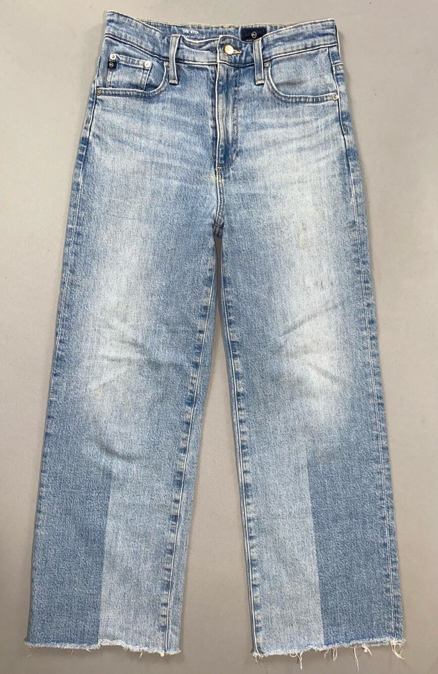 AG The Etta High Waisted Wide Leg Crop Fray Stretch Denim Jeans. Women's 26R GUC
